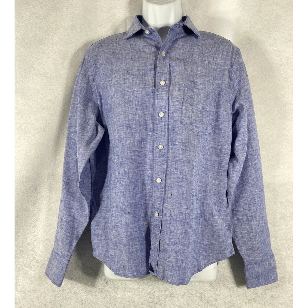Untuckit Shirt Men's Medium Blue Button Up 100% Linen Long Sleeve